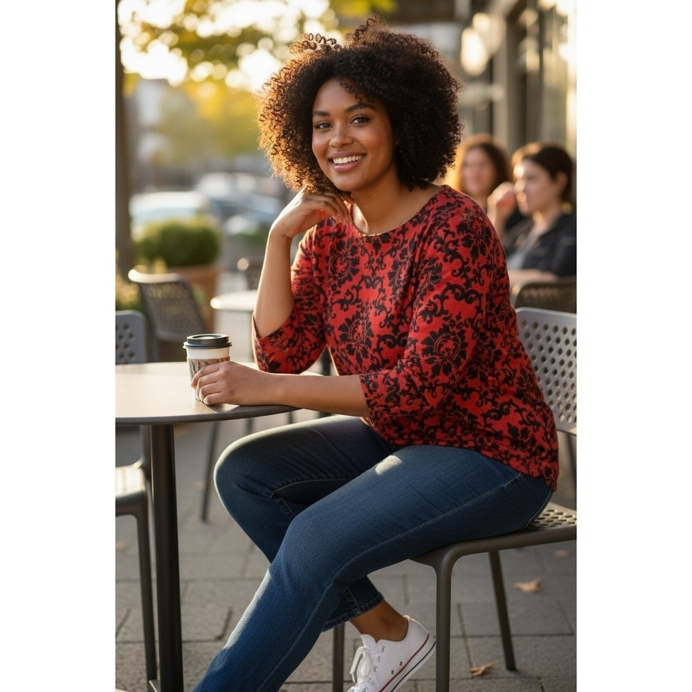 JONES NEW YORK‎ SIGNATURE WOMAN BLACK & RED SHIRT Size 1X